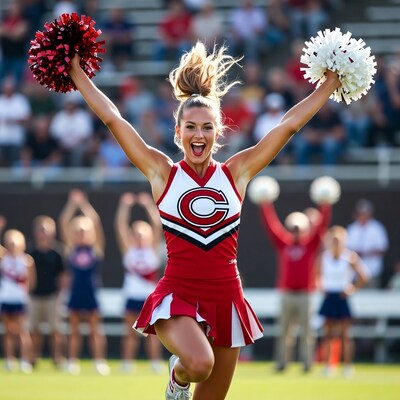 Cheerleader with pom poms