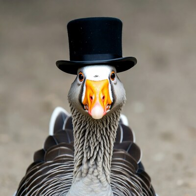 Goose wearing black top hat