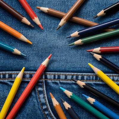 Colored Pencils on Blue Denim