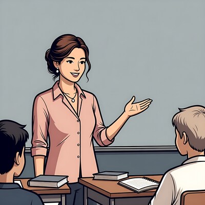 Teacher gesturing in classroom