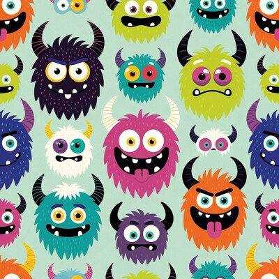 Colorful cartoon monsters pattern