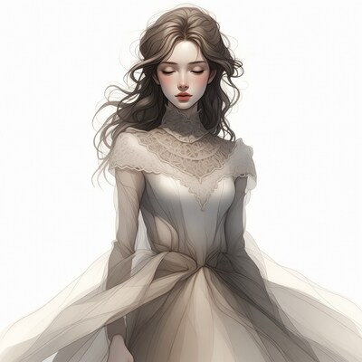 Woman in flowing lace dress