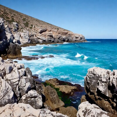 Rocky coastline with turquoise waves