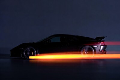 Black sports car with motion blur