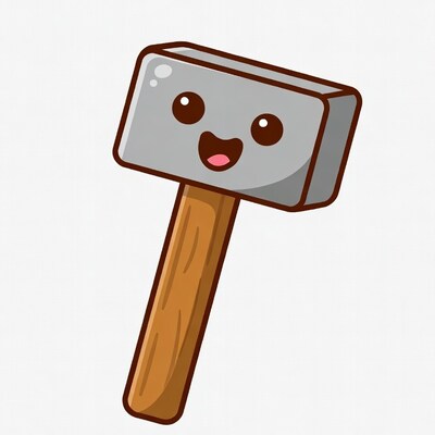 Cartoon hammer with smiling face