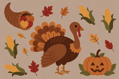 Thanksgiving Turkey with Fall Decor