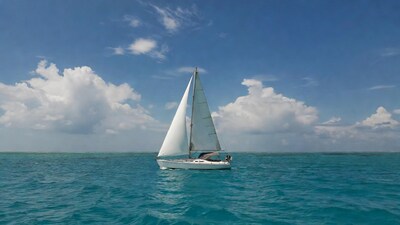 Sailboat on turquoise ocean