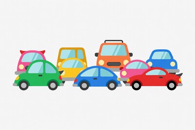 Colorful cartoon cars in a row