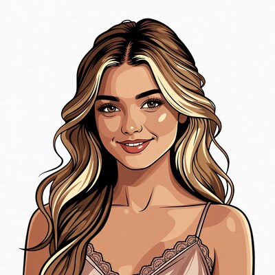 Smiling woman with long wavy hair
