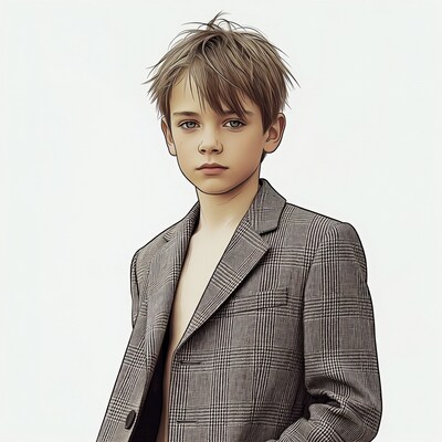 Young boy in plaid blazer