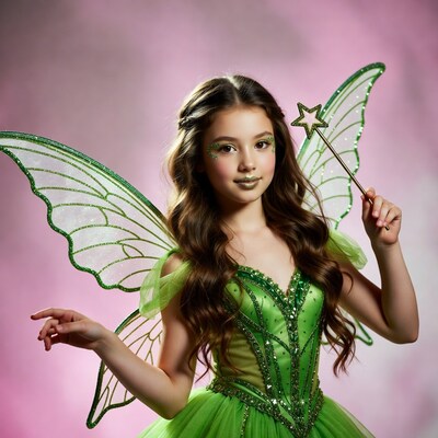 Girl in green fairy costume