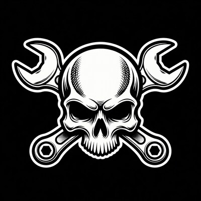 Skull with crossed wrenches logo