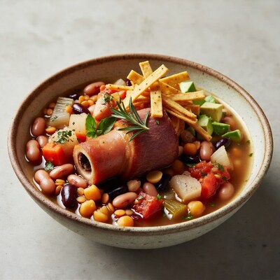 Bowl of bean soup with ham