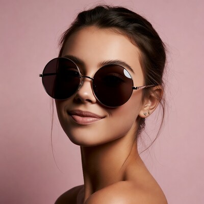 Woman wearing round sunglasses