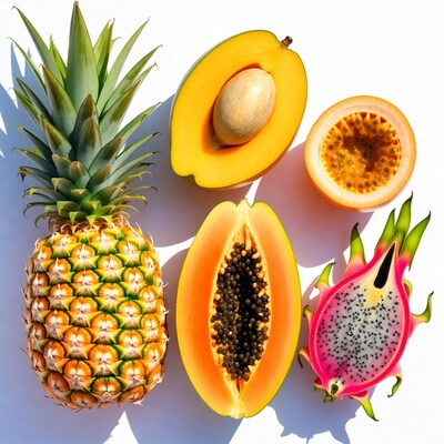 Tropical Fruits on White Background