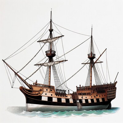 Sailing ship on water