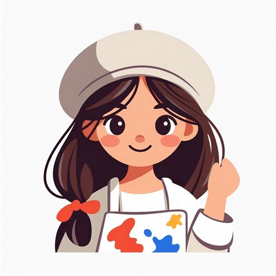 Cartoon girl artist with paint palette