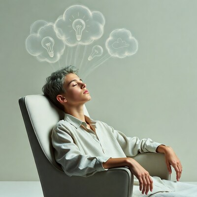 Young man thinking with light bulbs