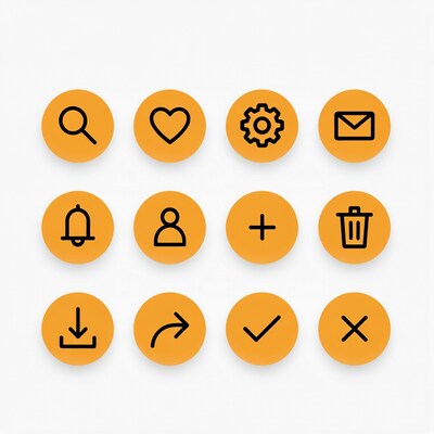Orange icon set with symbols