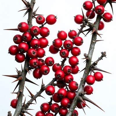 Thorny branches with red berries