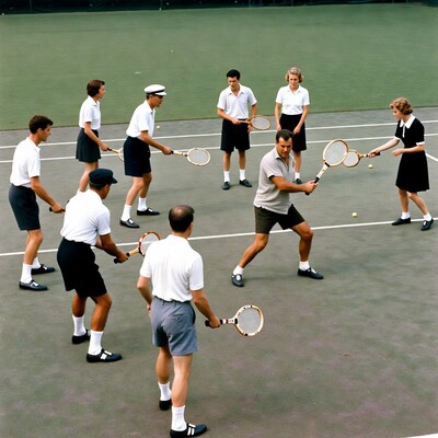 Group playing tennis on court