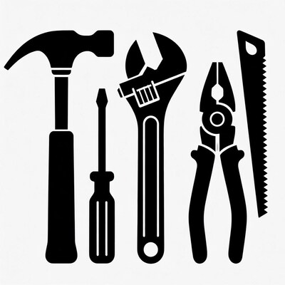 Black tool icons on white background