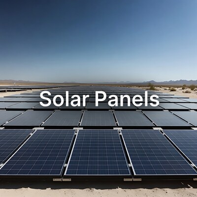 Solar panels in desert landscape
