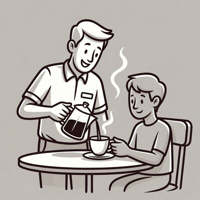 Waiter pouring coffee for customer