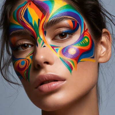 Woman with colorful face paint