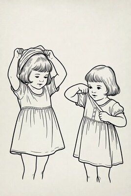 Two girls adjusting their dresses