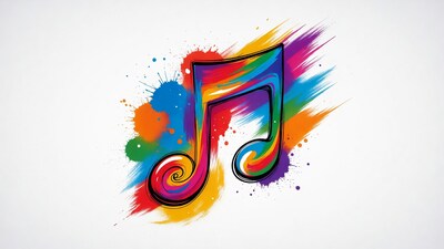 Colorful music note with paint splashes
