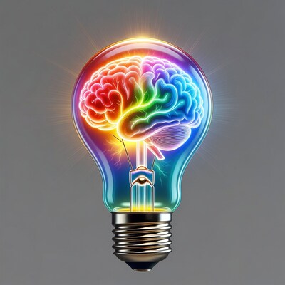 Colorful brain light bulb