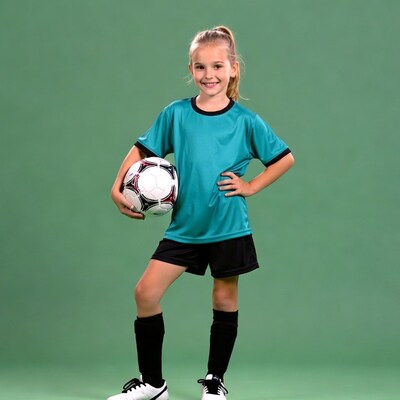 Young girl holding soccer ball