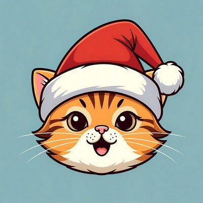 Cartoon cat wearing Santa hat