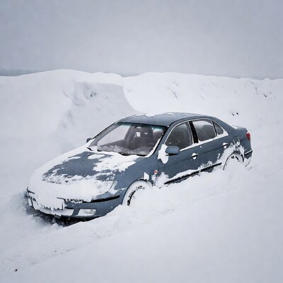 Car buried in deep snow
