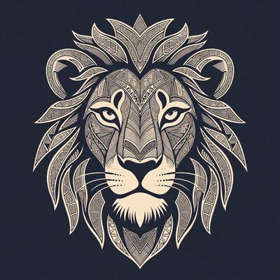 Ornate tribal lion head illustration
