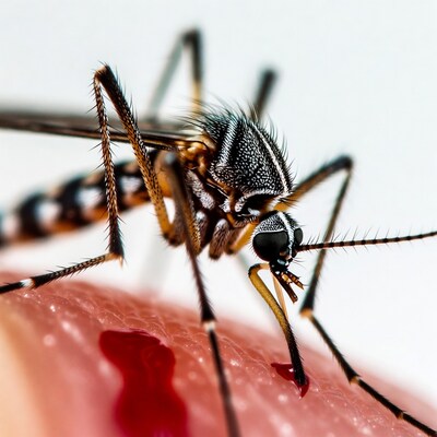 Mosquito biting human skin
