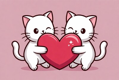 Two cute cats holding heart