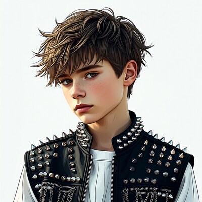 Teen boy in studded jacket
