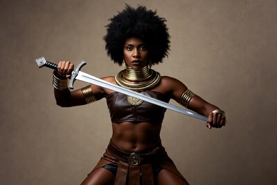 African woman holding sword