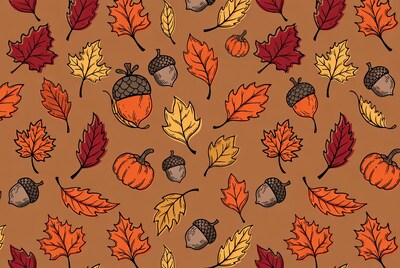 Autumn leaves and acorns pattern