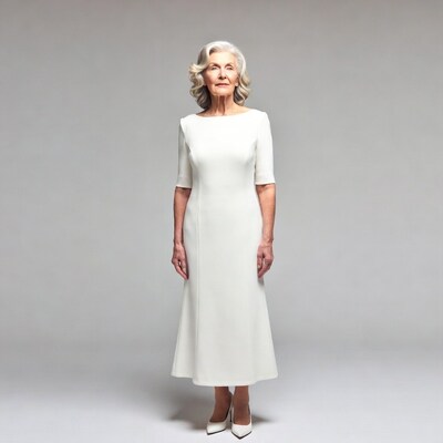 Elderly woman in white dress