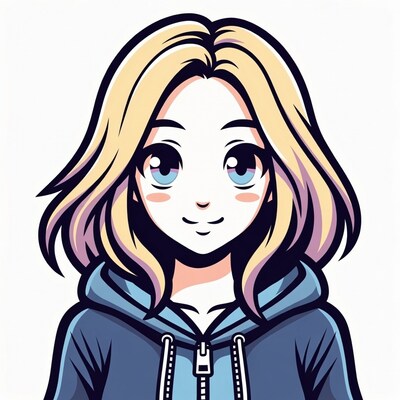 Blonde girl in blue hoodie
