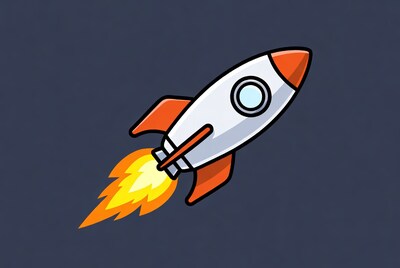 Rocket ship launching with flames