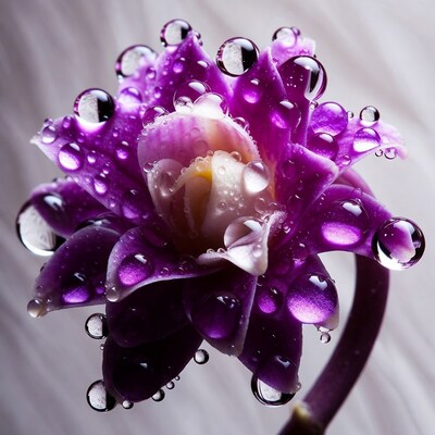 Purple orchid with water droplets
