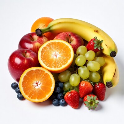 Fresh fruits pile on white background