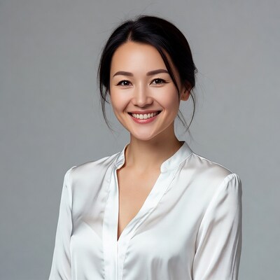Asian woman smiling in white blouse