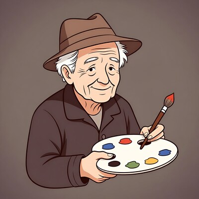 Elderly man holding paint palette