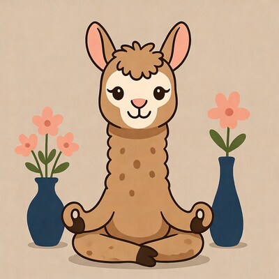 Cartoon llama meditating in yoga pose