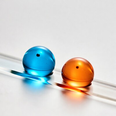 Blue and orange glass marbles